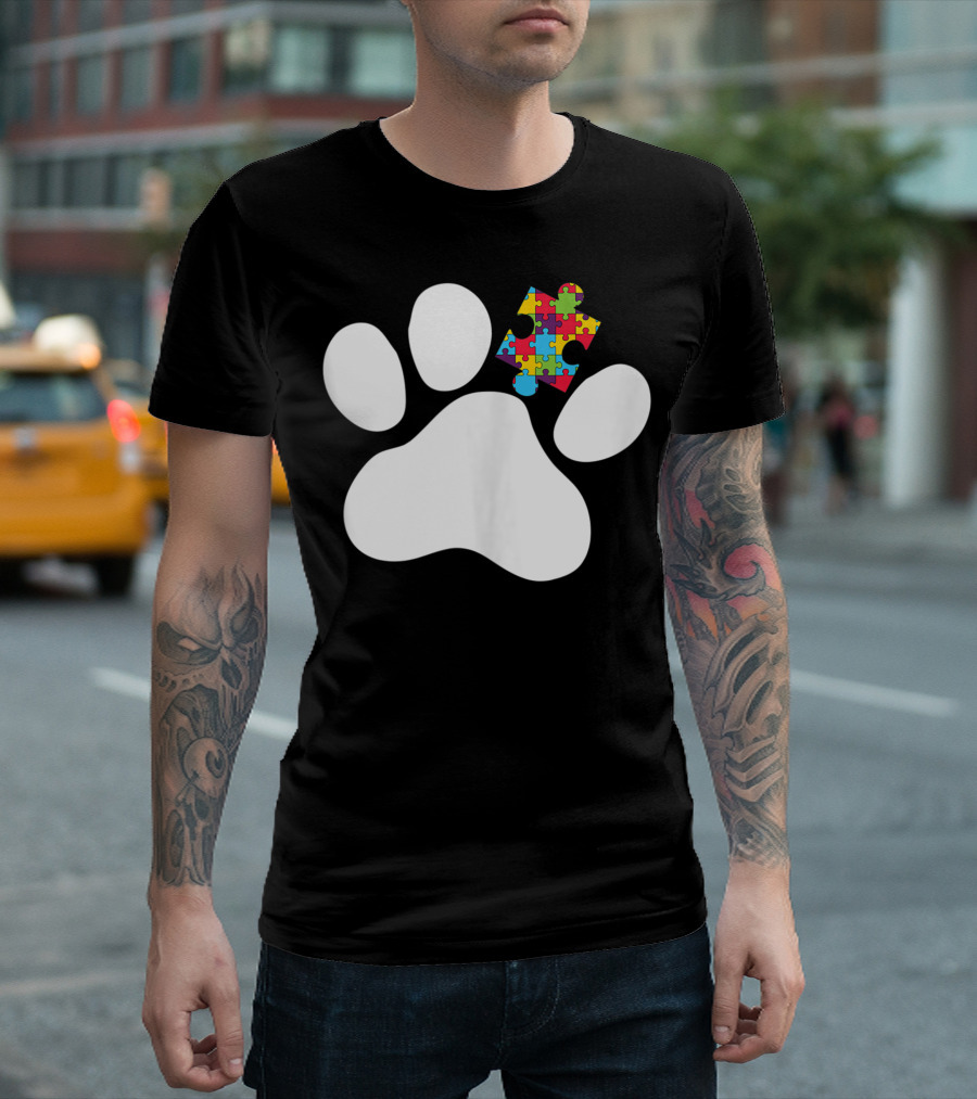 Puzzle Autism Awareness Paw Print Autism Dog Kids T-Shirt