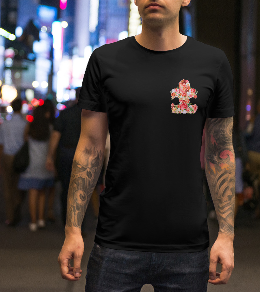 Autism Awareness Floral Puzzle Piece Pocket Autism Autistic T-Shirt