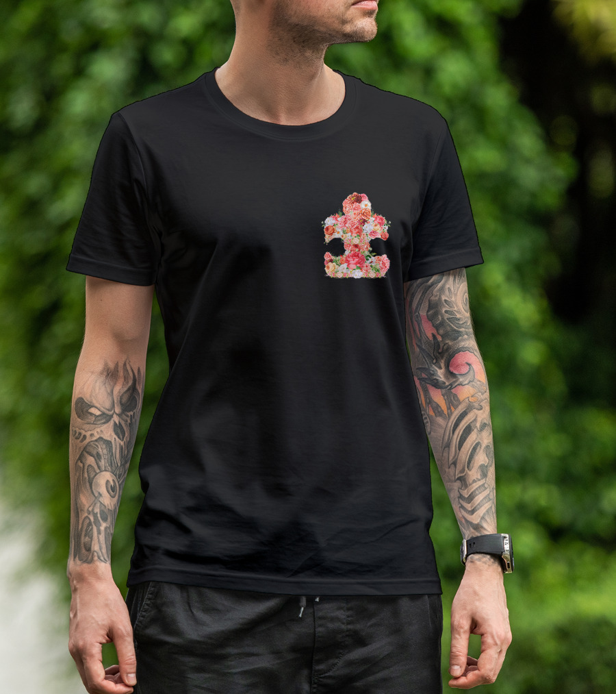 Autism Awareness Floral Puzzle Piece Pocket Autism Autistic T-Shirt