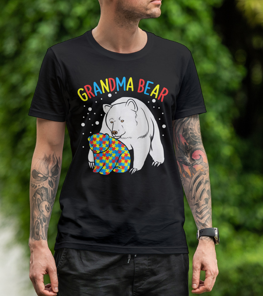 Grandma Bear Autism Awareness Puzzle Pattern Bear T-Shirt