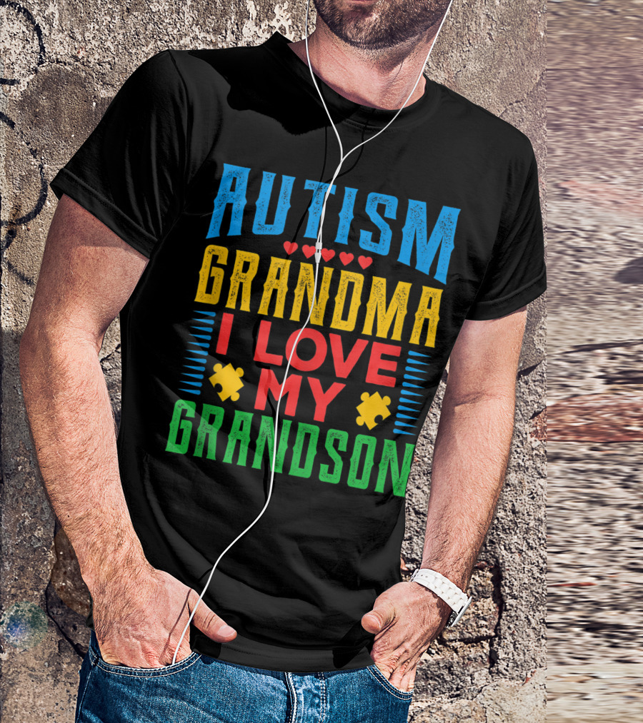 Autism Grandma I Love My Grandson Puzzle Pieces Hearts T-Shirt