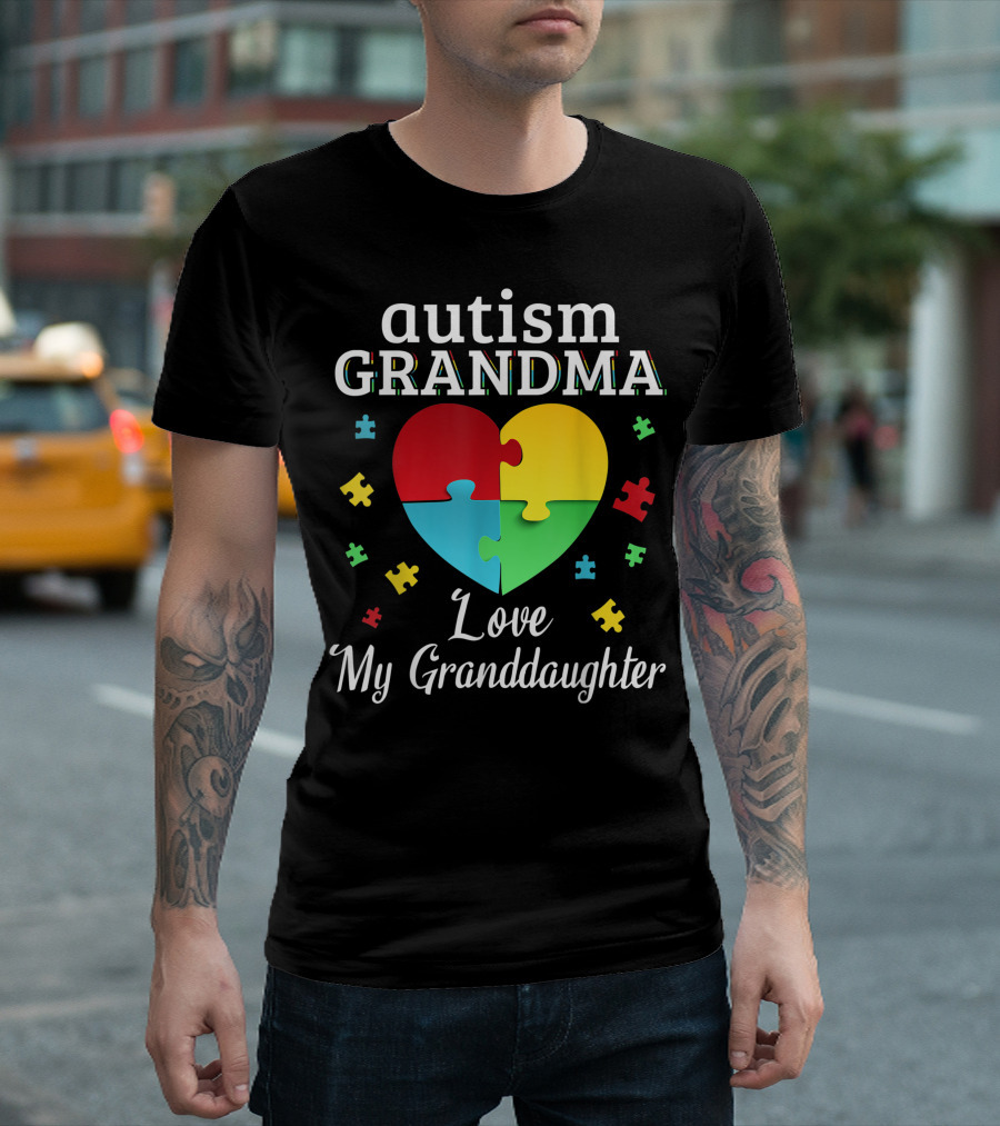 Autism Grandma Love My Granddaughter Heart Puzzle Pieces T-Shirt