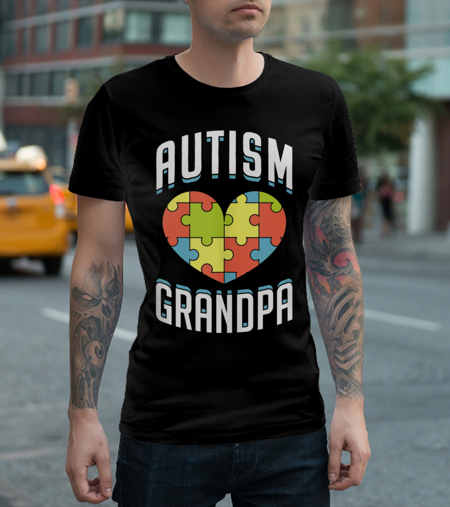 Autism Grandpa Heart Puzzle Piece Autism Awareness Day T-Shirt