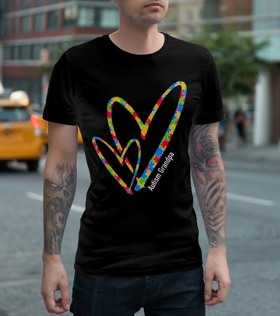 Autism Grandpa Puzzle Piece Heart Awareness T-Shirt