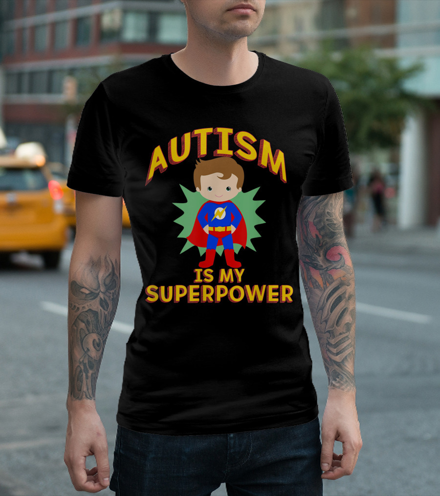Autism Is My Superpower Superhero Boy Brown Hair T-Shirt