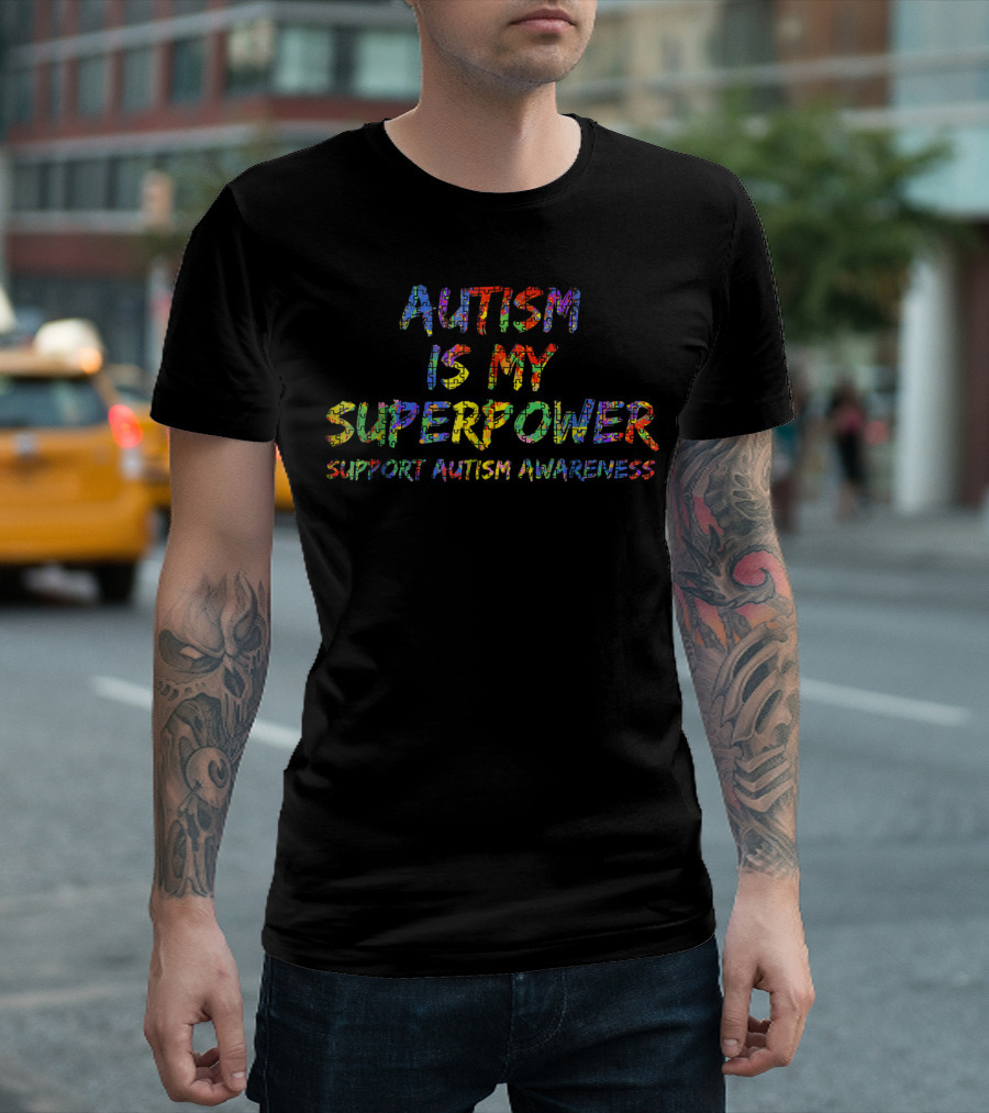 Autism Is My Superpower Support Autism Awareness Puzzle Piece Rainbow T-Shirt