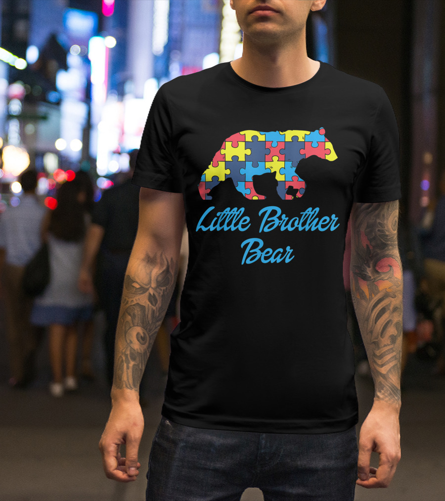 Little Brother Bear Autism Awareness Support Puzzle T-Shirt