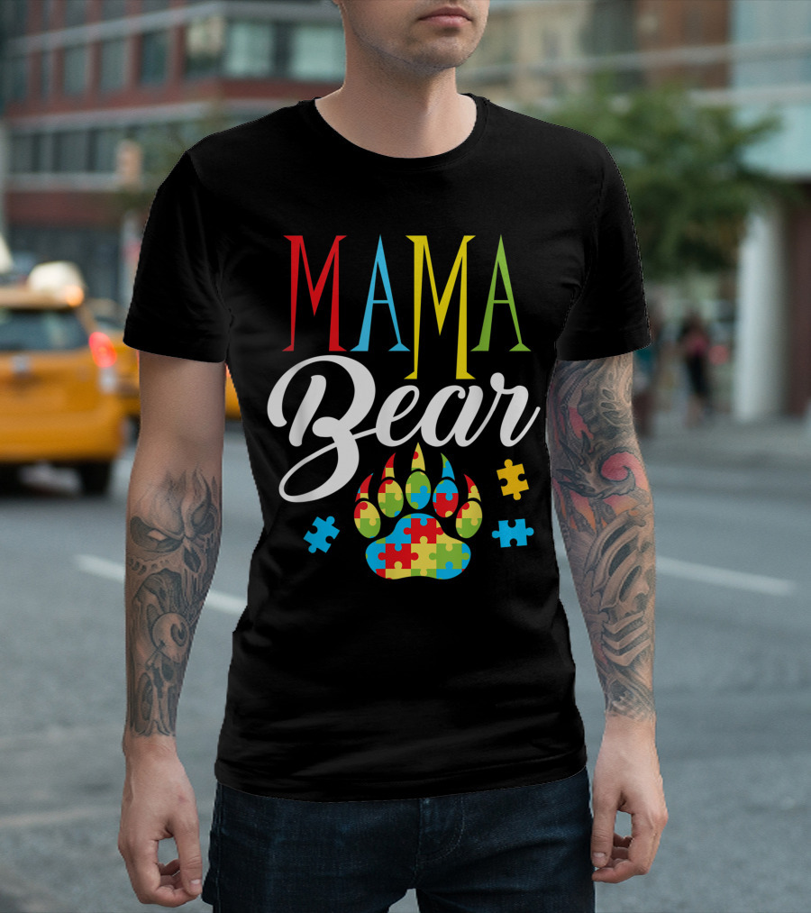 Mama Bear Autism Puzzle Piece Paw T-Shirt