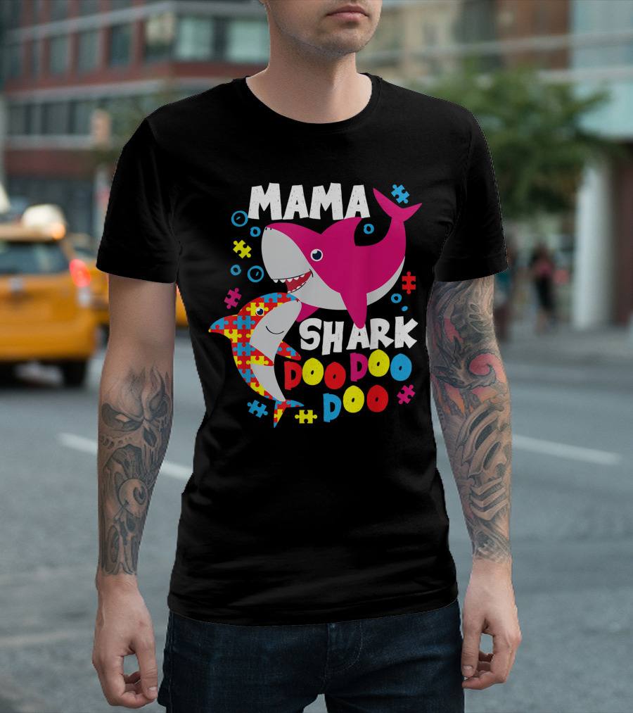 Mama Shark Autism Puzzle Piece Doo Doo Doo T-Shirt