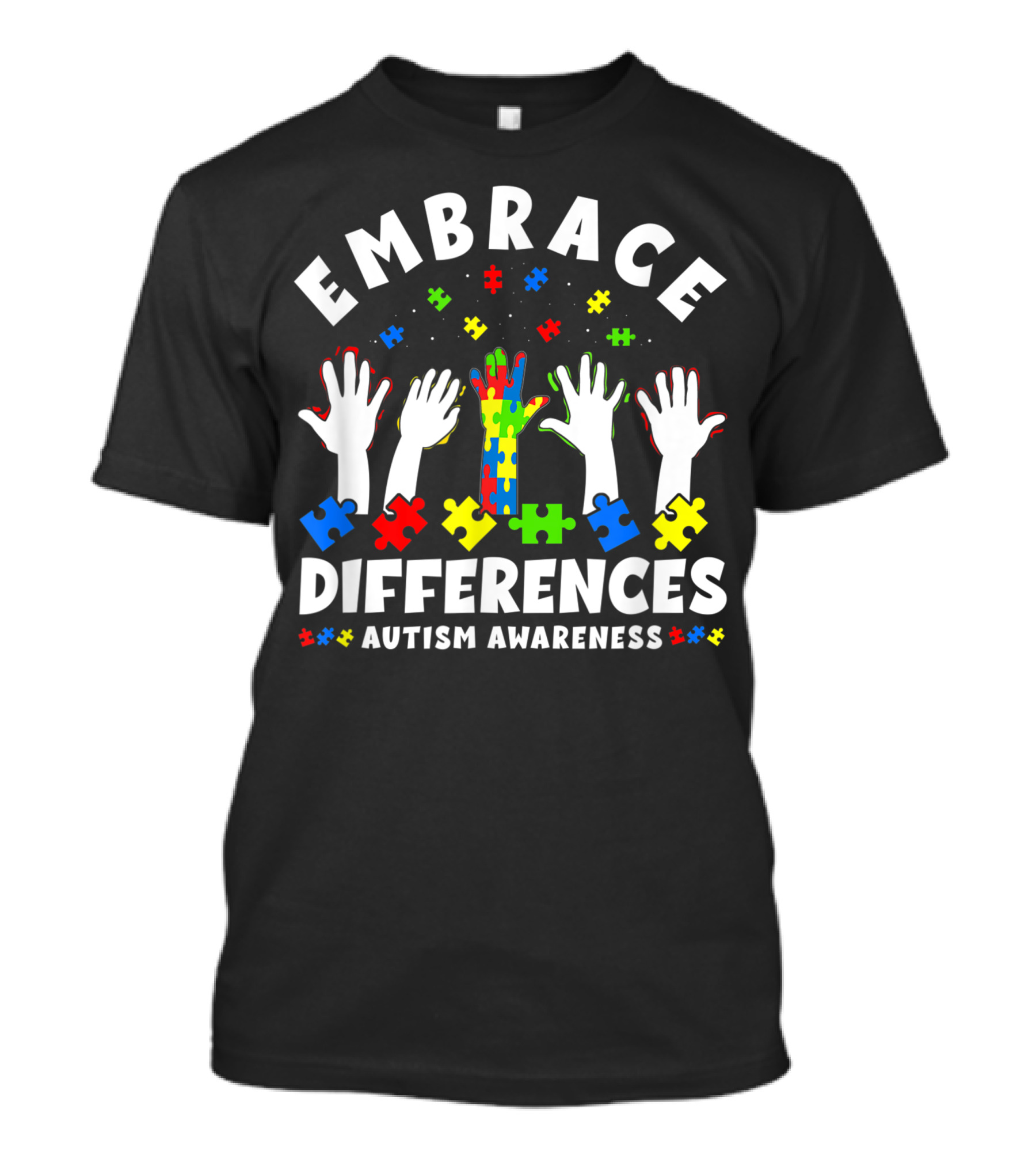 Embrace Differences Autism Awareness Puzzle Hands T-Shirt