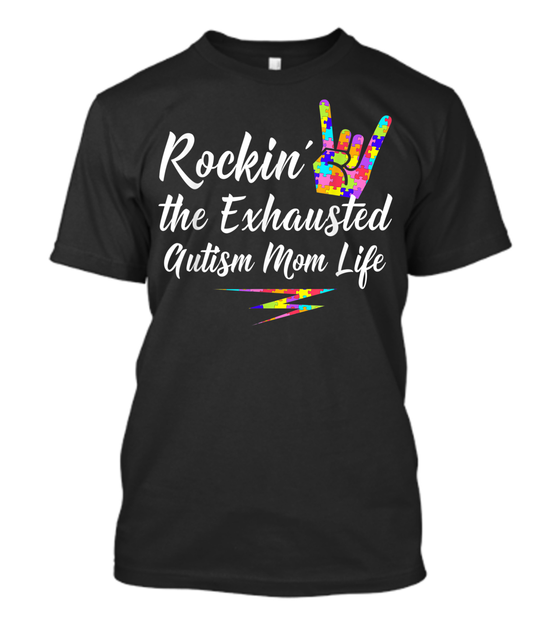 Rockin' The Exhausted Autism Mom Life With Puzzle Piece Hand Sign T-Shirt