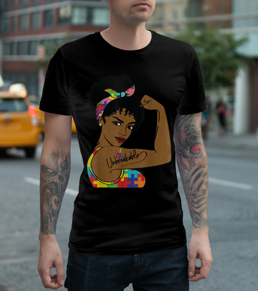 Unbreakable Autism Mom Rosie the Riveter Autism Awareness T-Shirt