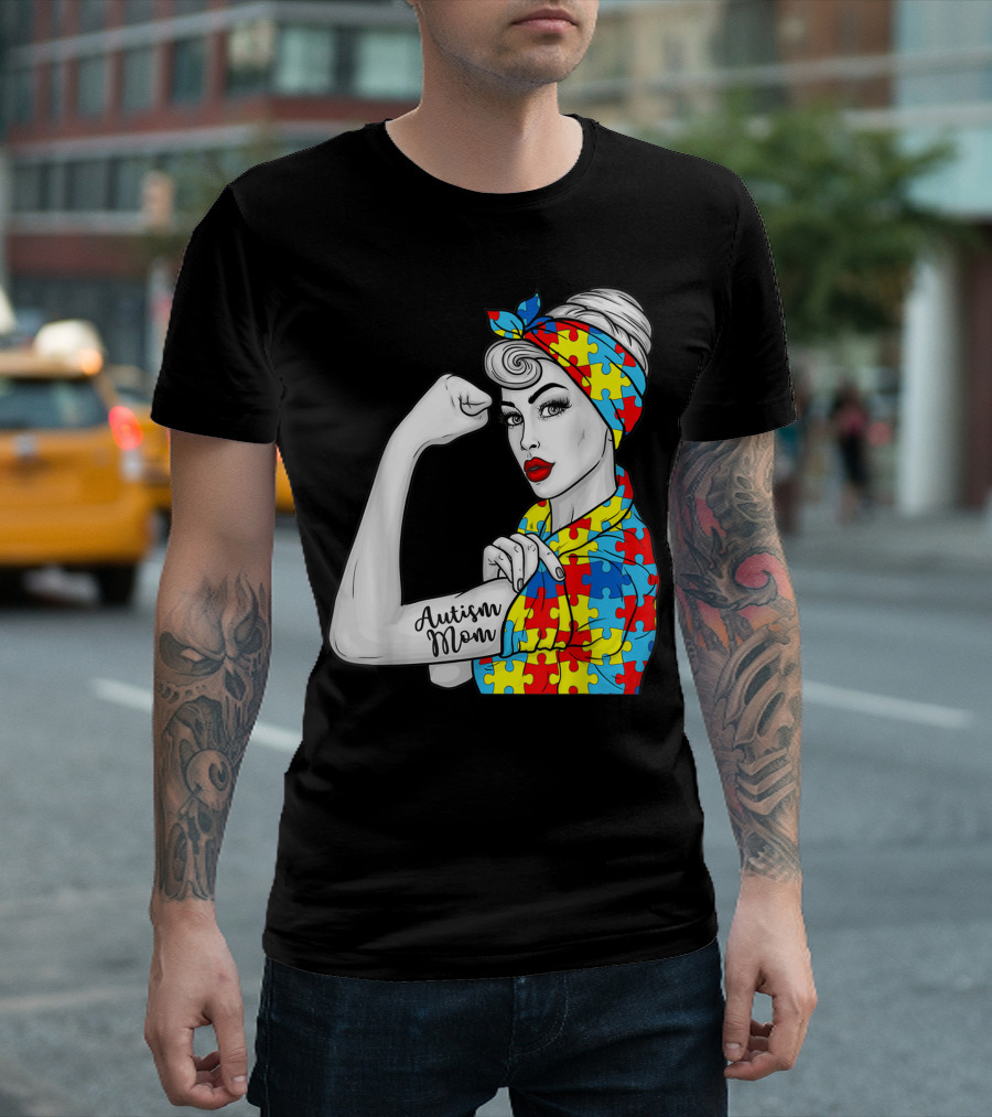 Autism Mom Unbreakable Strong Autism Awareness Puzzle T-Shirt