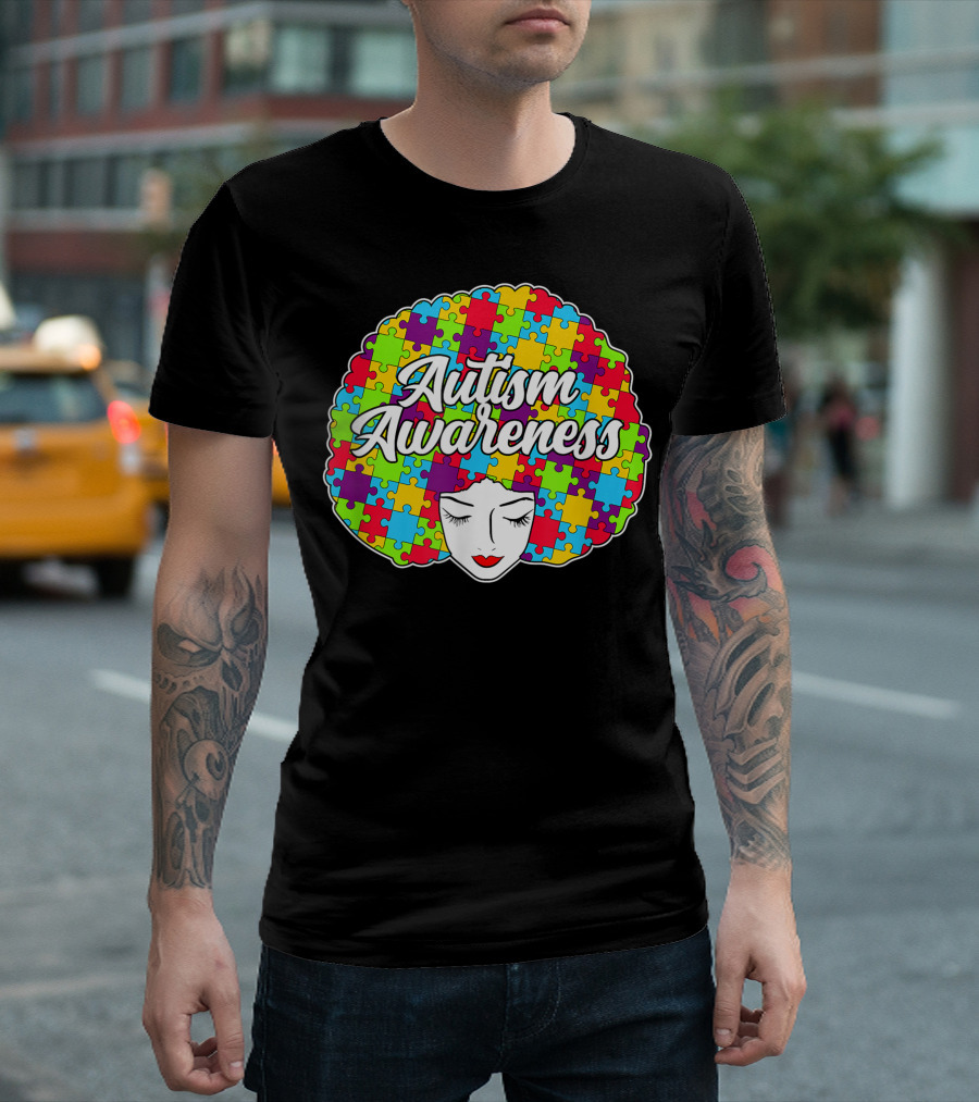Autism Awareness Mom Women Puzzle Afro T-Shirt