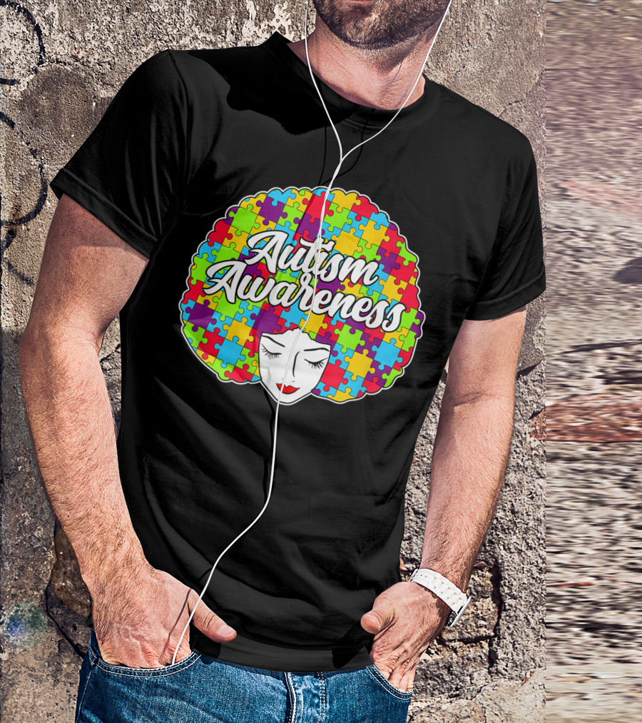 Autism Awareness Mom Women Puzzle Afro T-Shirt