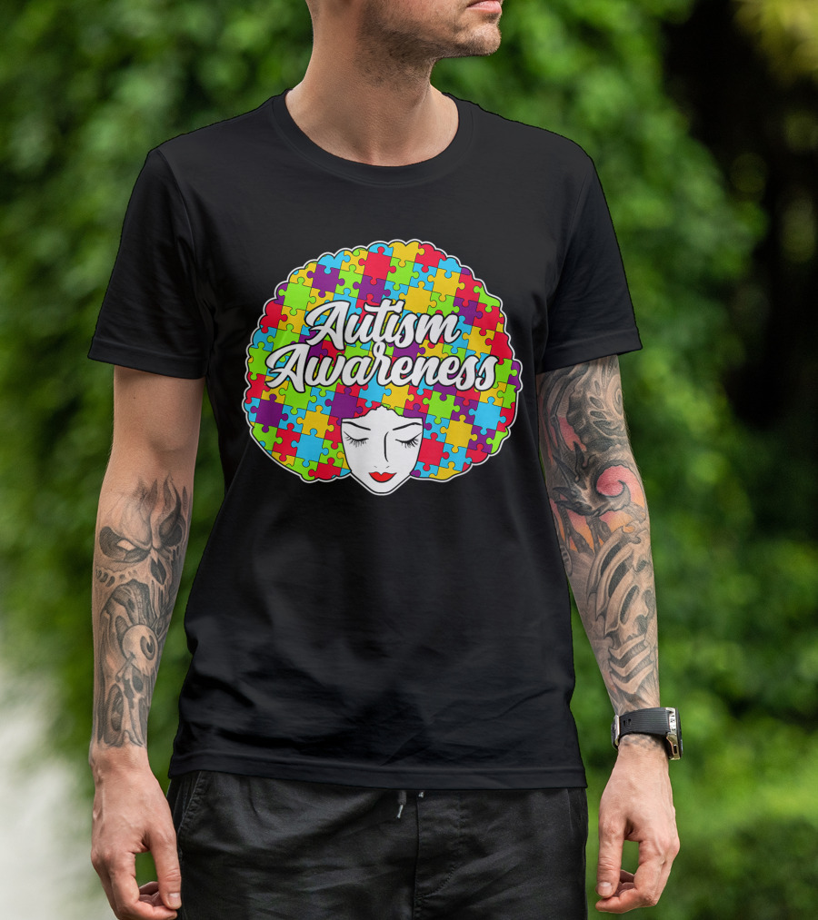 Autism Awareness Mom Women Puzzle Afro T-Shirt