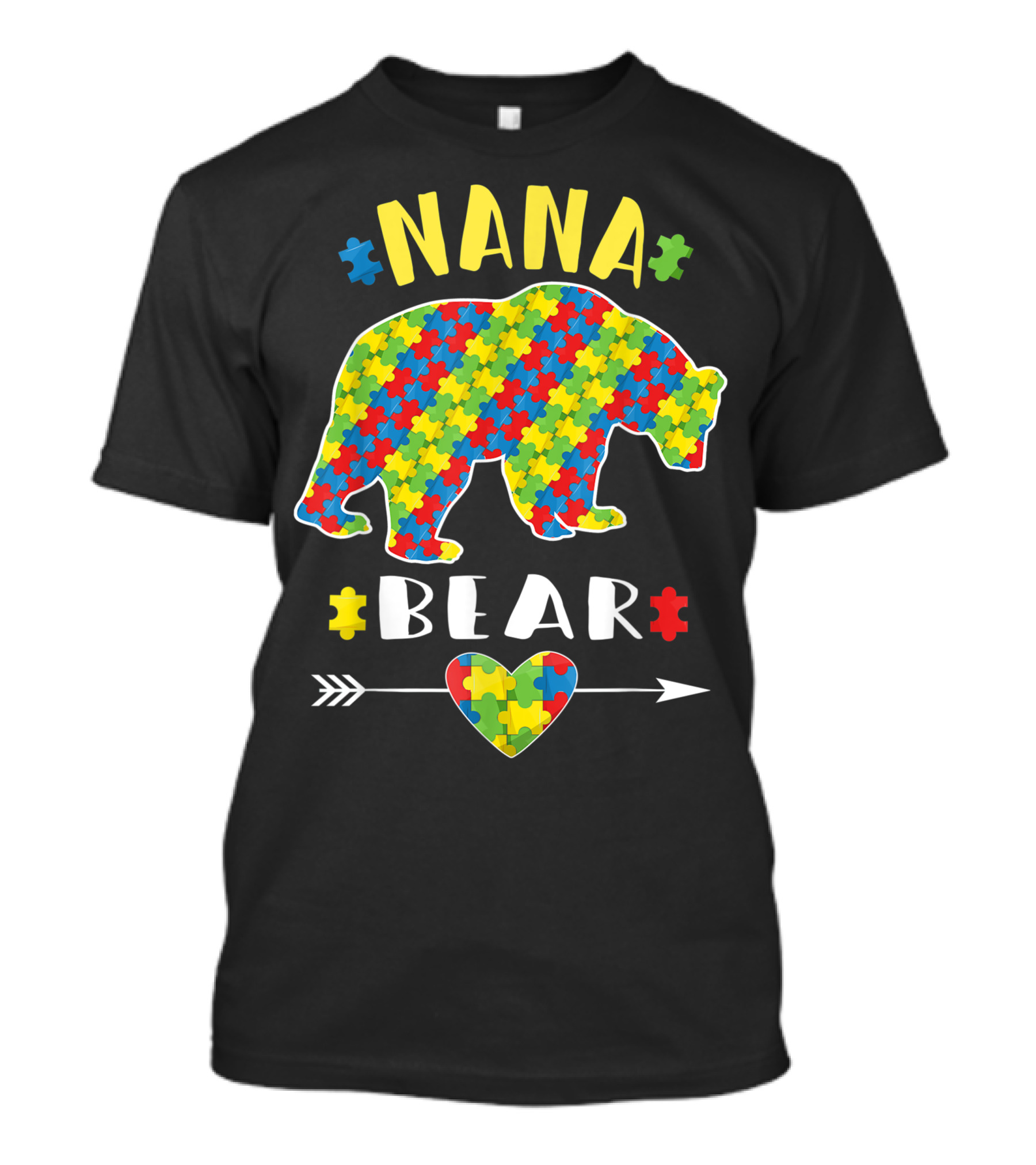 Nana Bear Autism Grandma Puzzle Piece Heart Arrow T-Shirt