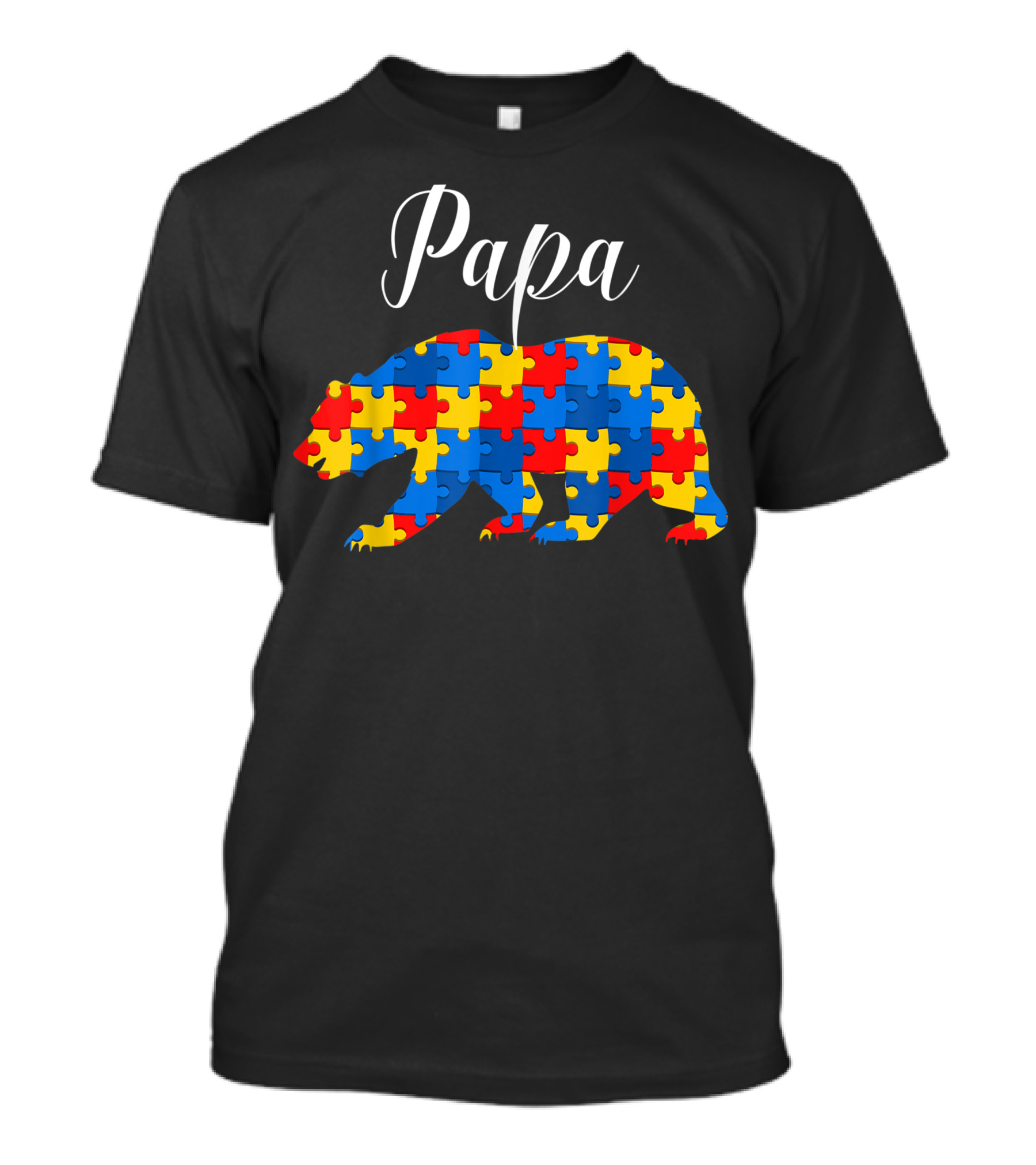 Papa Bear Autism Awareness Puzzle Pattern Support T-Shirt