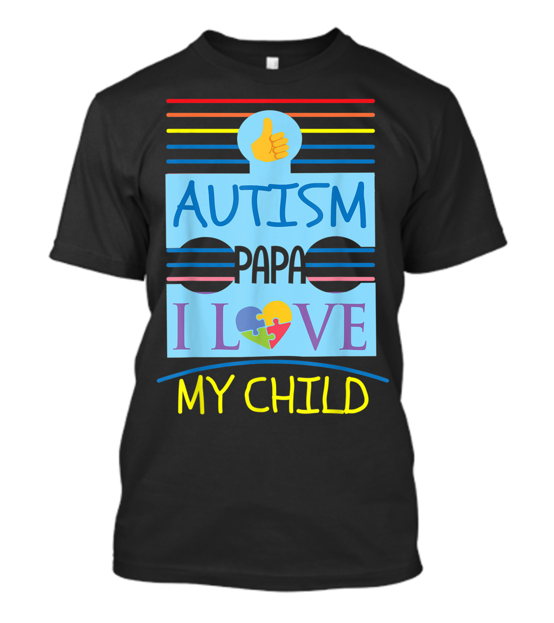 Autism Papa I Love My Child Thumb Up Puzzle Heart T-Shirt