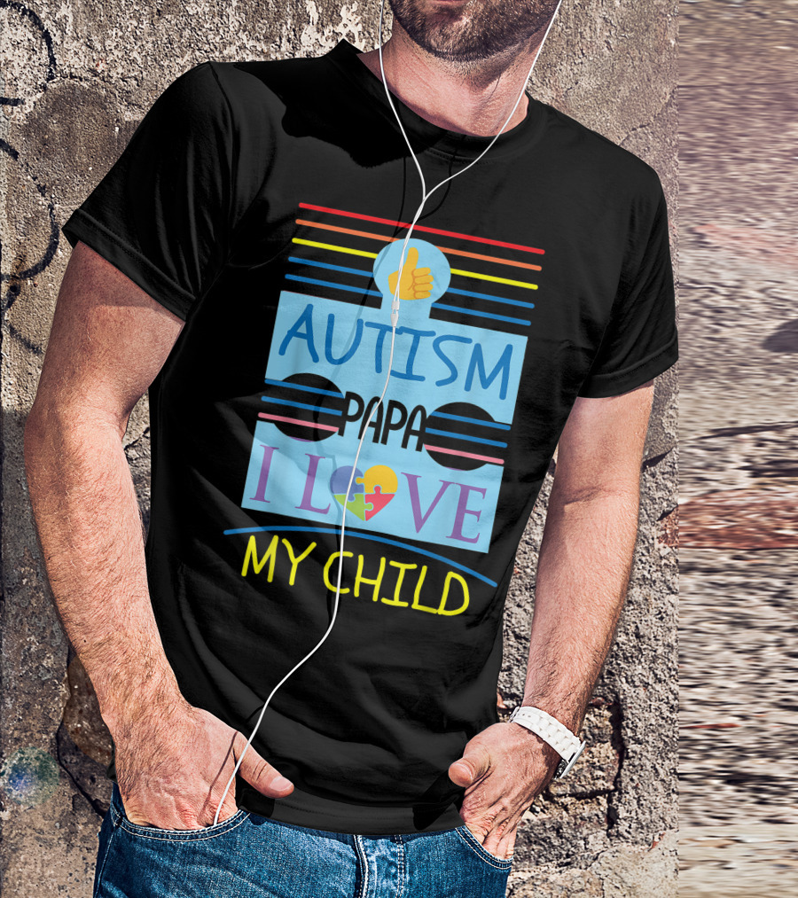 Autism Papa I Love My Child Thumb Up Puzzle Heart T-Shirt
