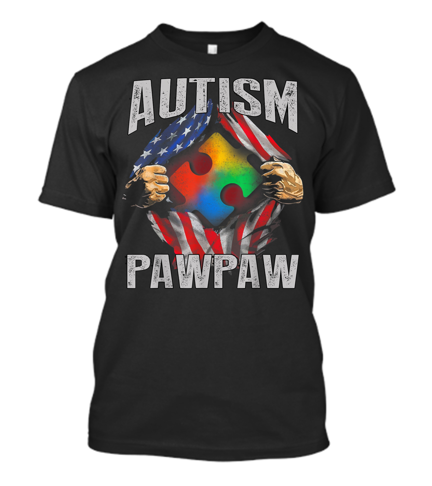 Autism Pawpaw American Flag Puzzle Awareness T-Shirt