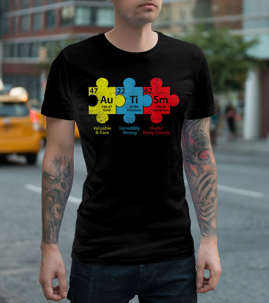 Autism Puzzle Gold Titanium Samarium Valuable Rare Strong Useful Talents Awareness T-Shirt