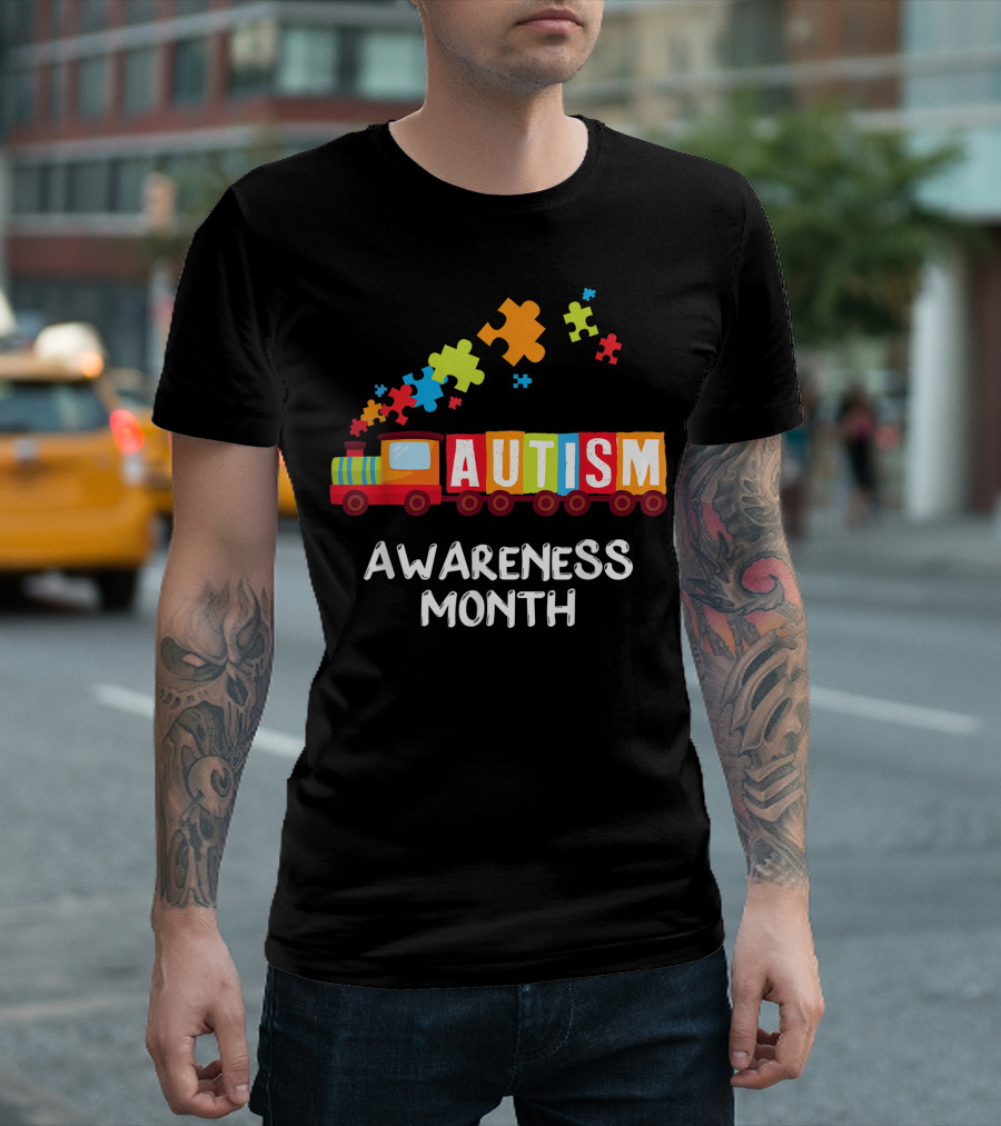 Autism Awareness Month Puzzle Train Toy Support T-Shirt