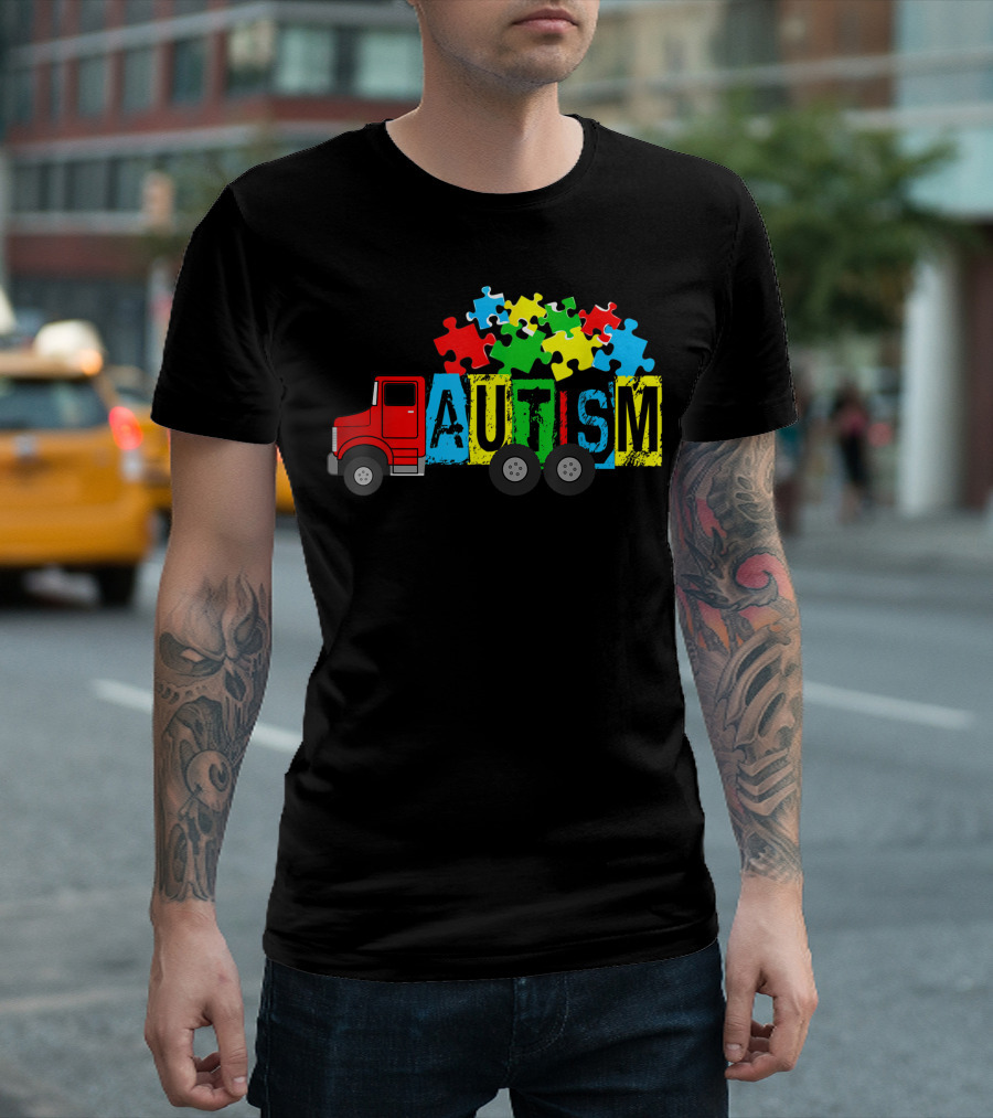 Autism Puzzle Pieces Truck Toy Support Autism Awareness T-Shirt