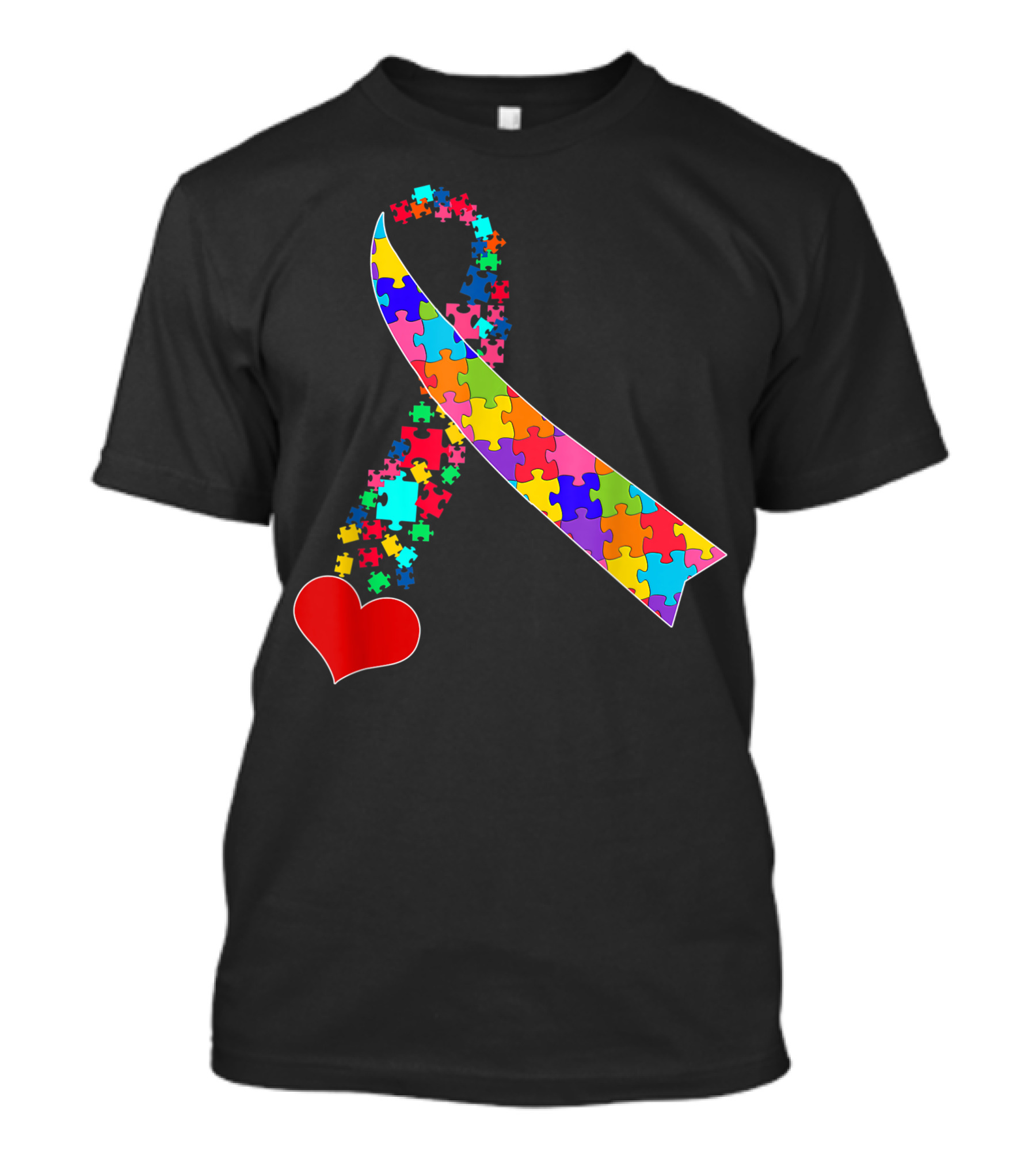 Autism Ribbon Awareness With Heart And Colorful Puzzle Pieces For Autism Moms T-Shirt