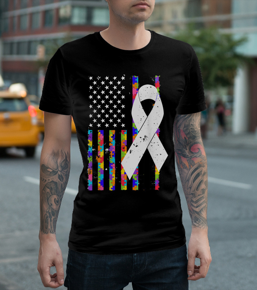 Autism Ribbon Flag Puzzle Autism Awareness Autism Moms T-Shirt