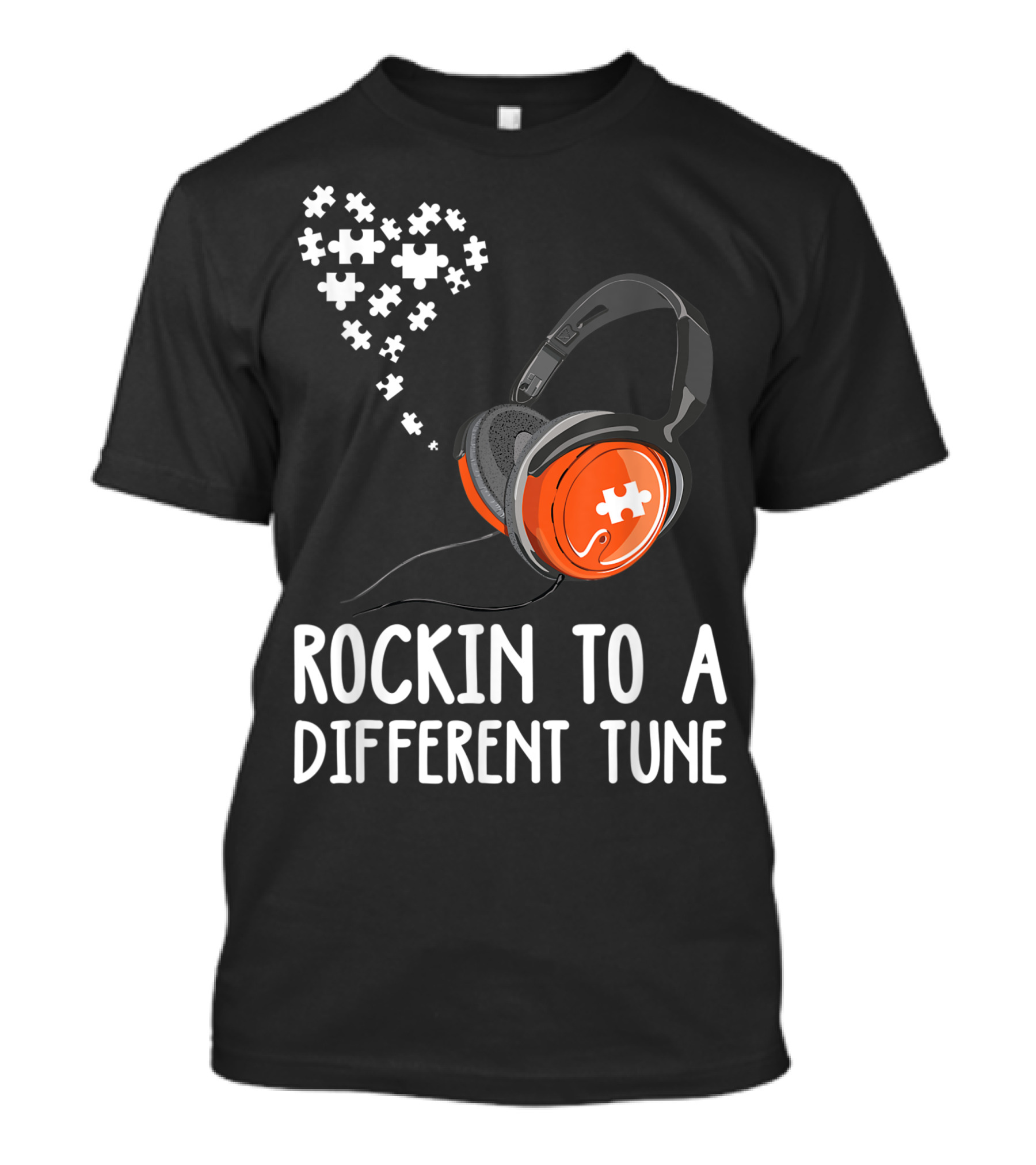 Rockin To A Different Tune Headphones Autism Puzzle Heart T-Shirt
