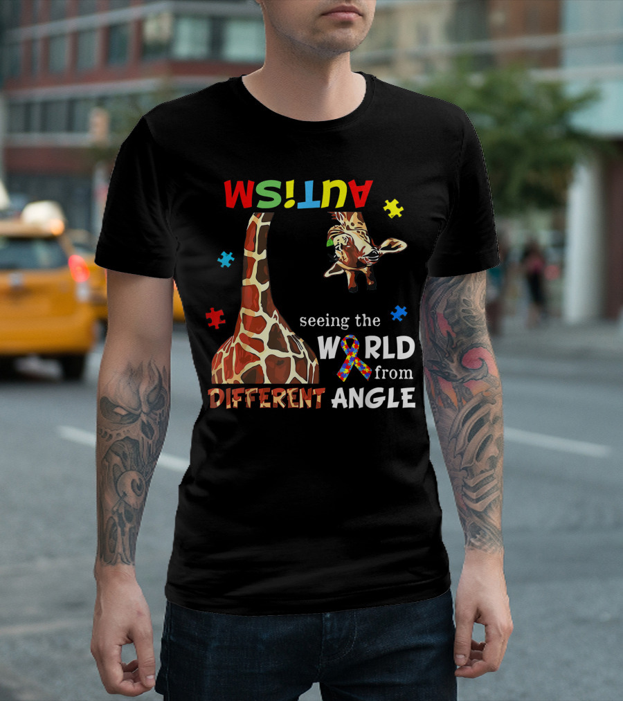 Autism Seeing the World from Different Angle Giraffe Puzzle T-Shirt