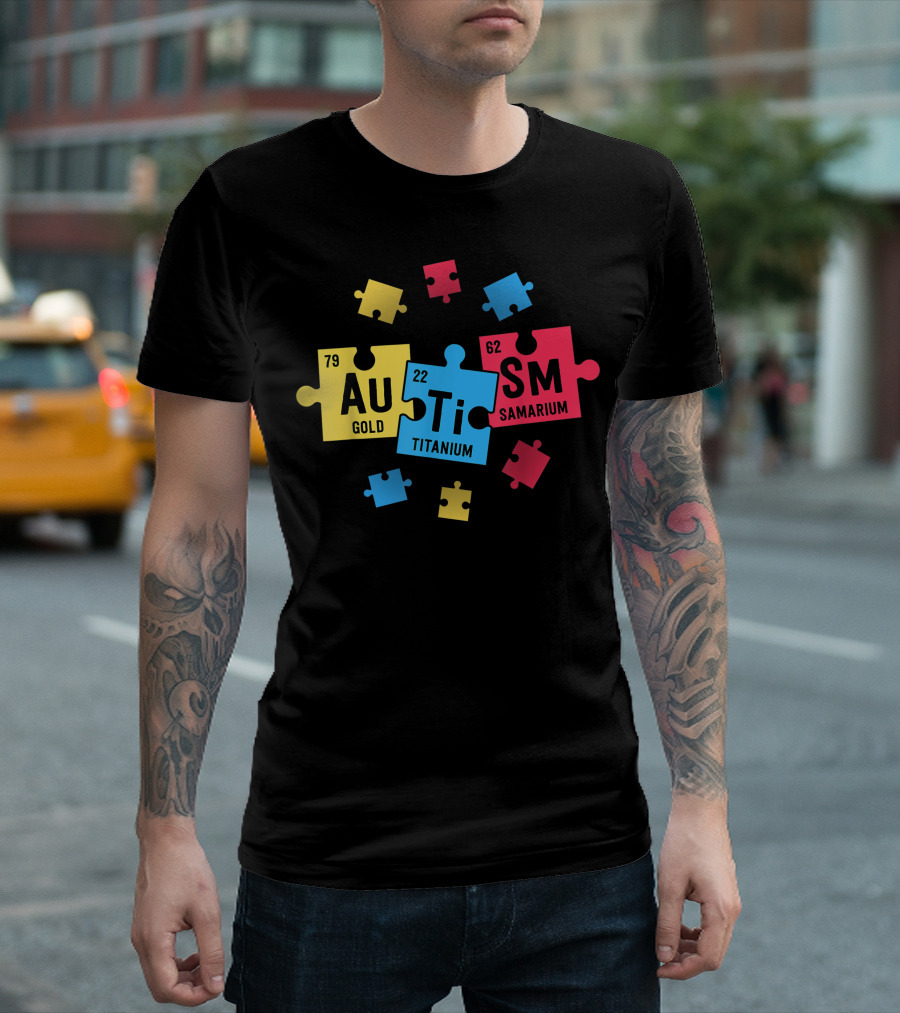 Autism Au Gold Ti Titanium Sm Samarium Periodic Table Puzzle Elements T-Shirt