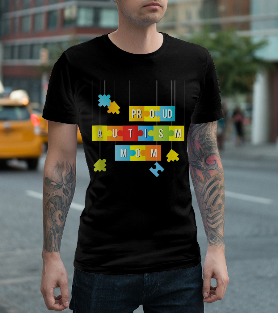 Autism Proud Mom Colorful Puzzle Pieces Women Mama Grandma Mommy T-Shirt