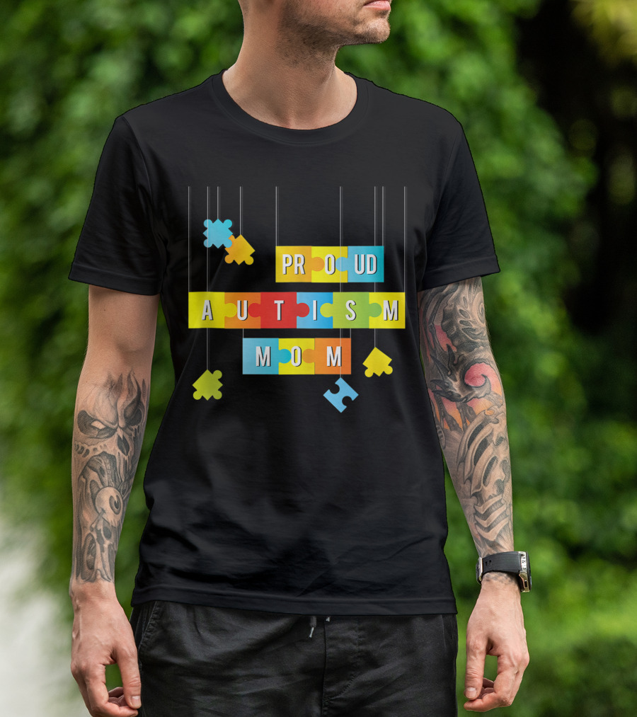 Autism Proud Mom Colorful Puzzle Pieces Women Mama Grandma Mommy T-Shirt