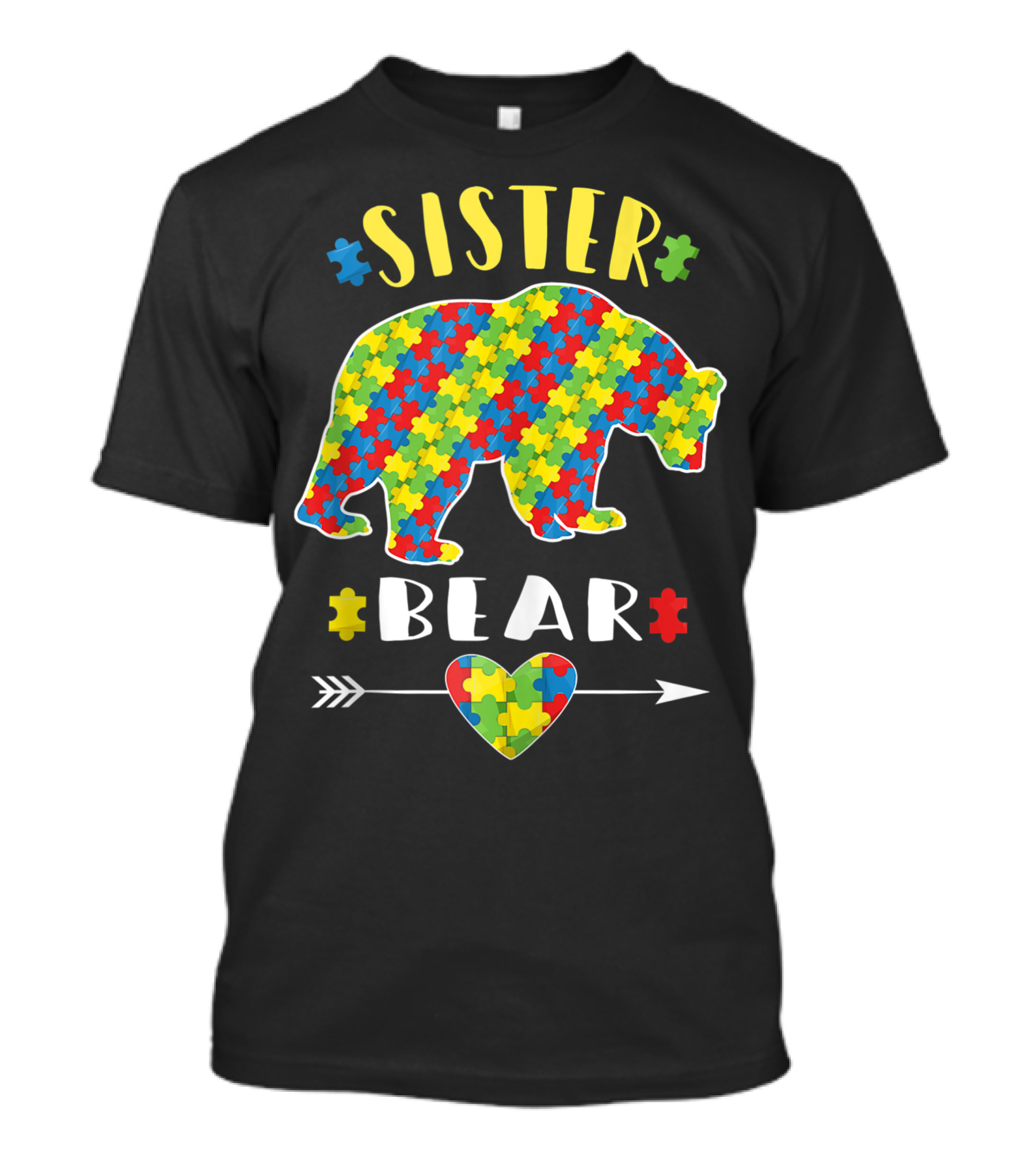 Sister Bear Autism Puzzle Piece Heart Arrow T-Shirt