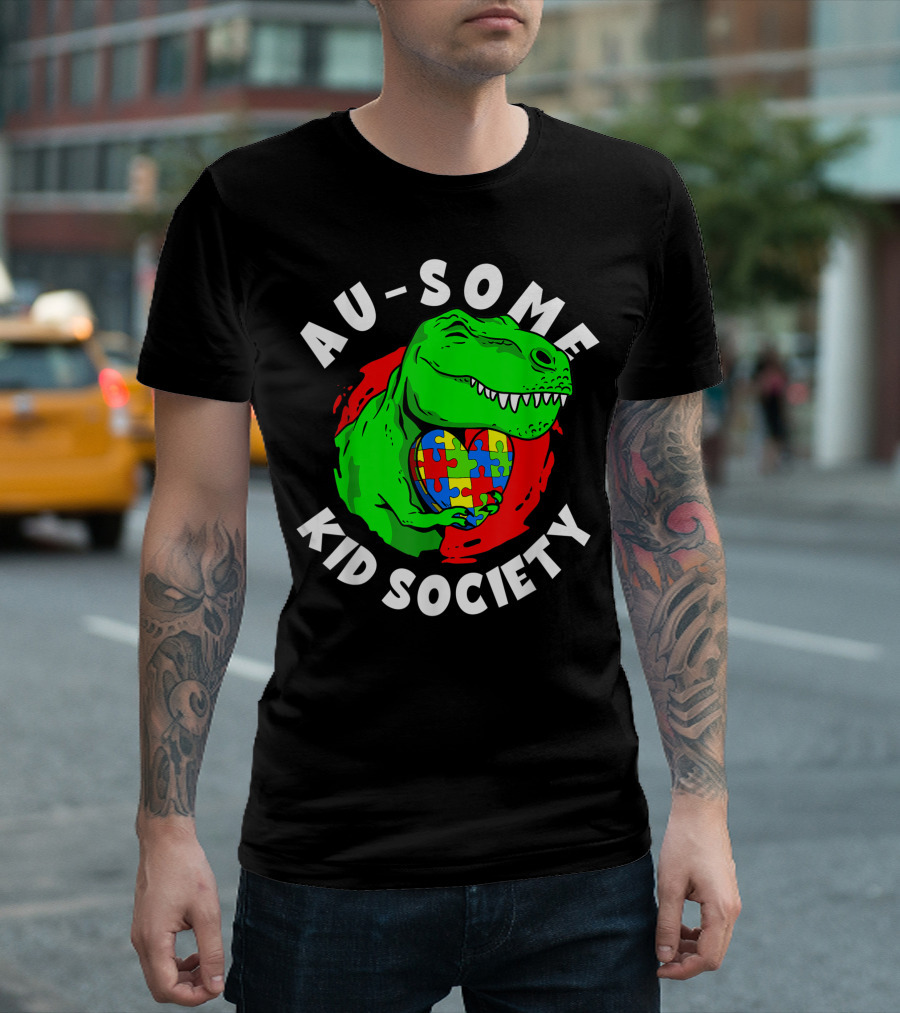 Au-Some Kid Society Rex Dinosaur Autism Puzzle Heart T-Shirt