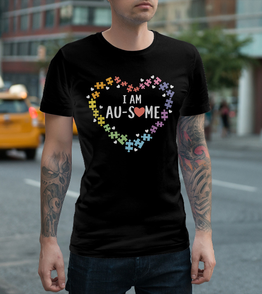 I Am Au Some Puzzle Piece Heart Autism Awareness Son Daughter Child T-Shirt