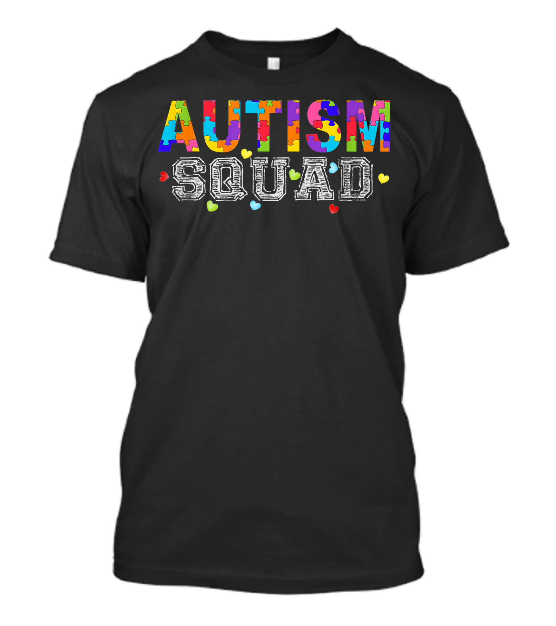 Autism Squad Puzzle Pieces And Hearts Autism Awareness Support Team T-Shirt