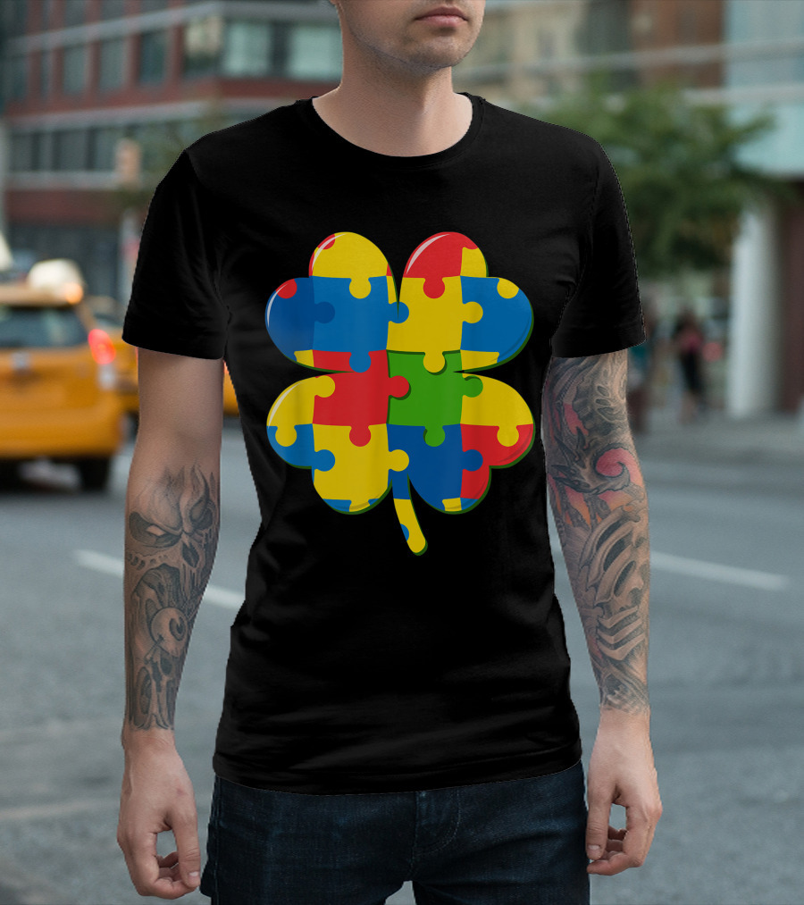 Autism St Patricks Day Irish Puzzle Piece Shamrock T-Shirt