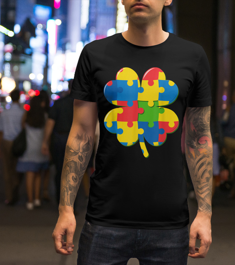 Autism St Patricks Day Irish Puzzle Piece Shamrock T-Shirt