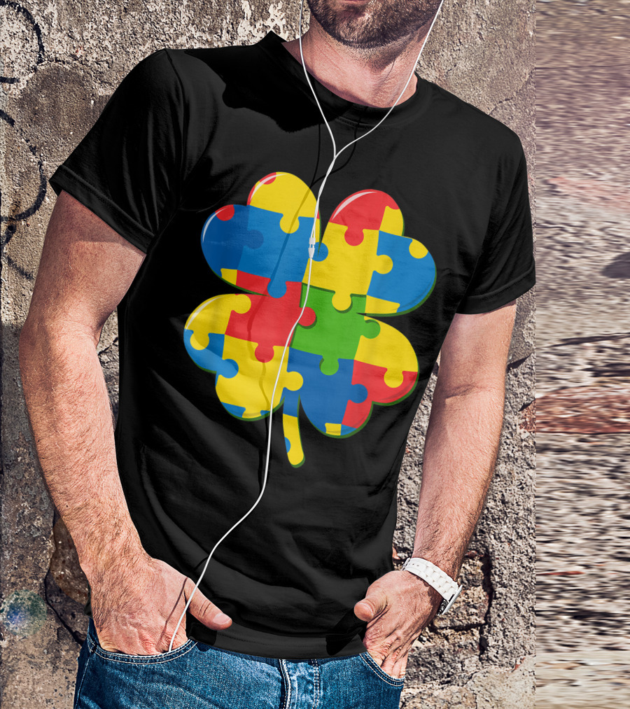 Autism St Patricks Day Irish Puzzle Piece Shamrock T-Shirt