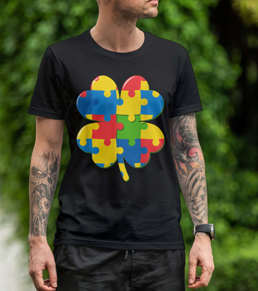 Autism St Patricks Day Irish Puzzle Piece Shamrock T-Shirt