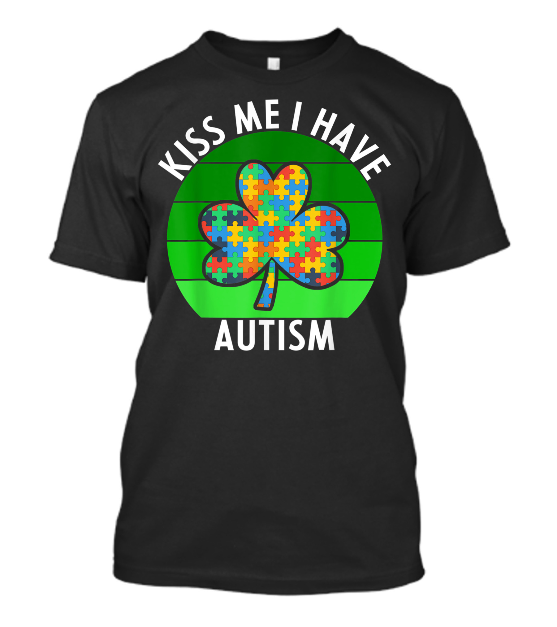 Kiss Me I Have Autism Shamrock Puzzle St Patricks Day T-Shirt