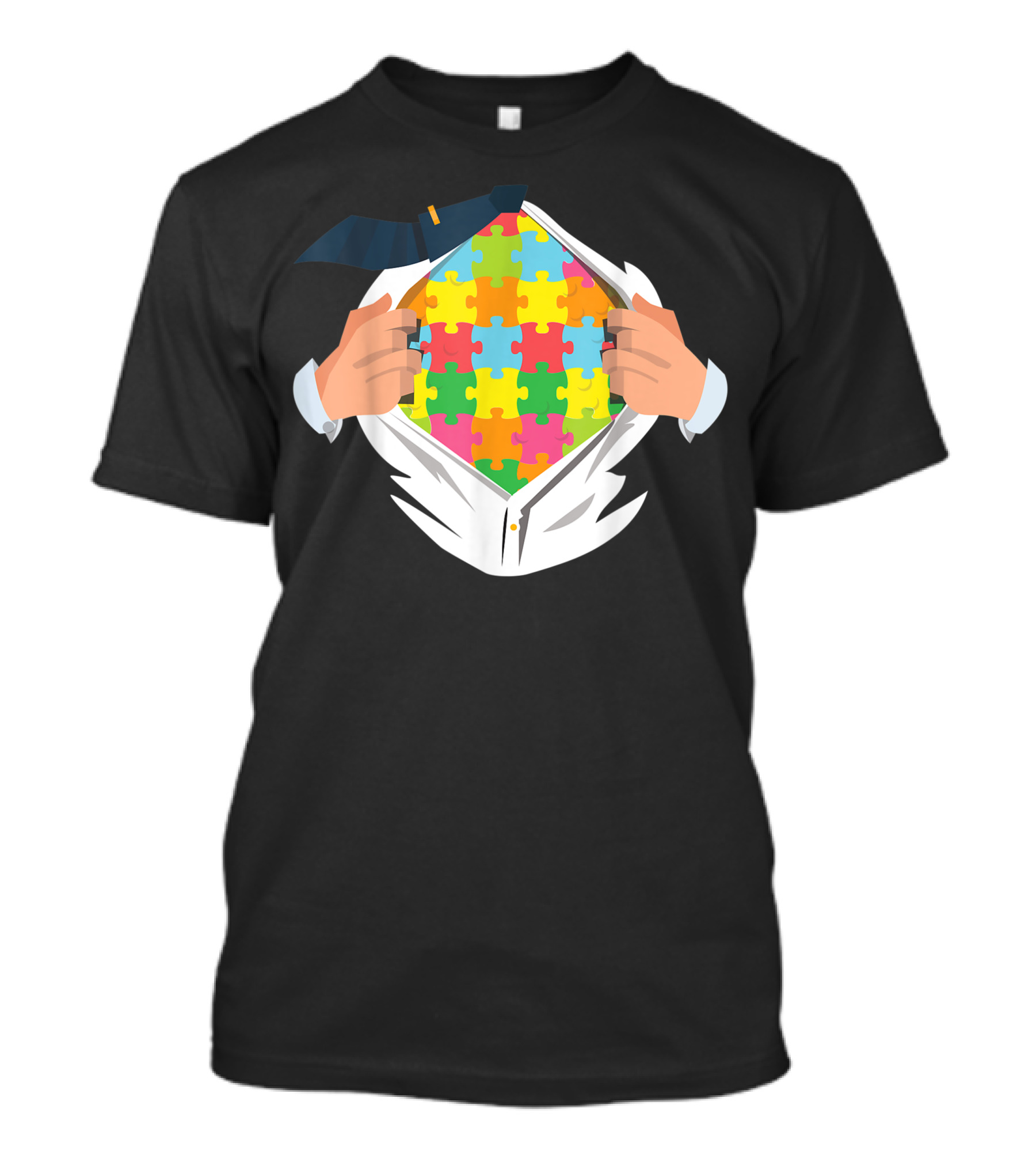 Autism Superhero Puzzle Piece Shirt Hidden Underneath Suit T-Shirt