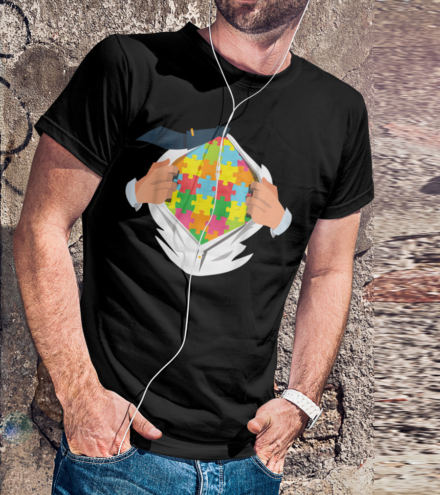 Autism Superhero Puzzle Piece Shirt Hidden Underneath Suit T-Shirt