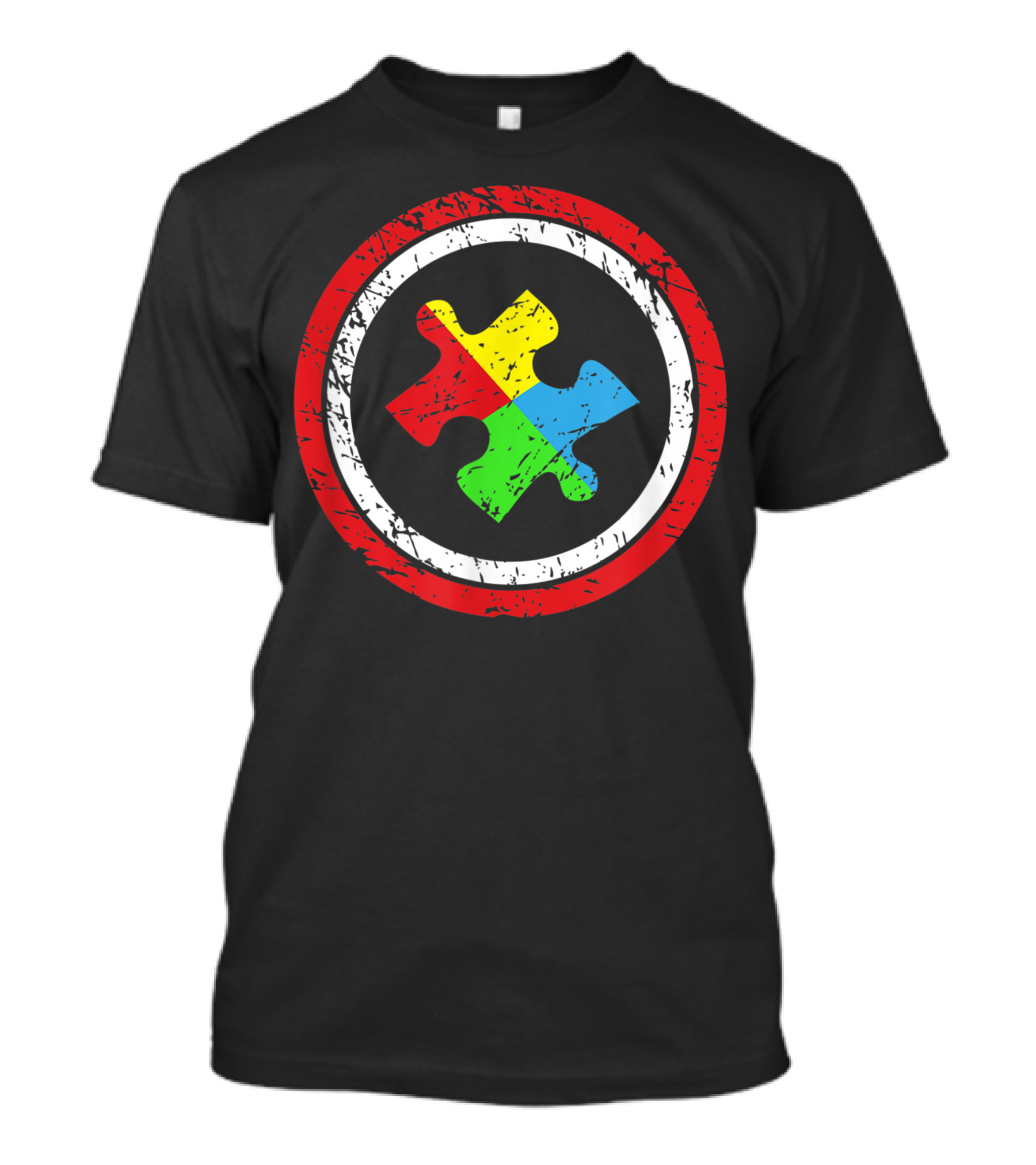 Autism Superhero Puzzle Emblem In Multicolor Shield T-Shirt