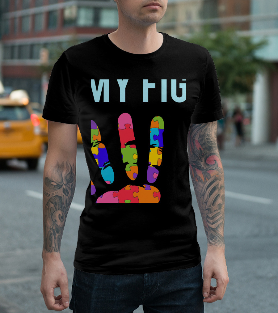 Autism Awareness My Fight Puzzle Piece Hand Autism Support His Fight Is My Fight T-Shirt