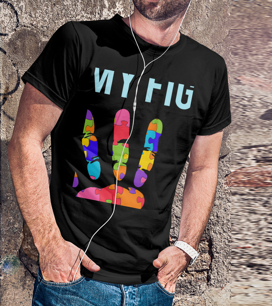 Autism Awareness My Fight Puzzle Piece Hand Autism Support His Fight Is My Fight T-Shirt