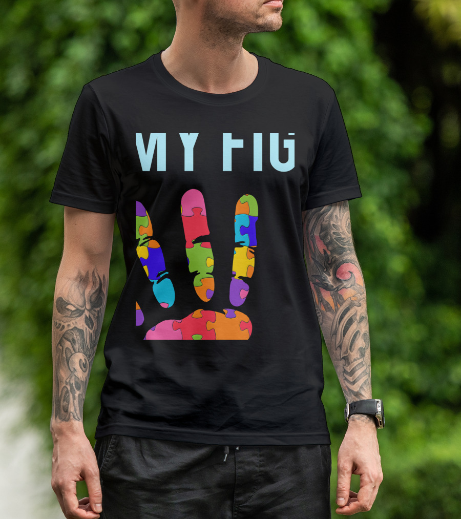 Autism Awareness My Fight Puzzle Piece Hand Autism Support His Fight Is My Fight T-Shirt